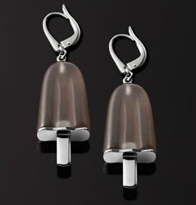 AMBROSINI JEWELS -  ORECCHINI ARGENTO 925°  ghiacciolo finitura bianca pietra marrone medi (21x14 mm)