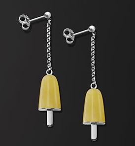 AMBROSINI JEWELS -  ORECCHINI ARGENTO 925°  ghiacciolo finitura bianca pietra gialla piccoli (14x8mm)