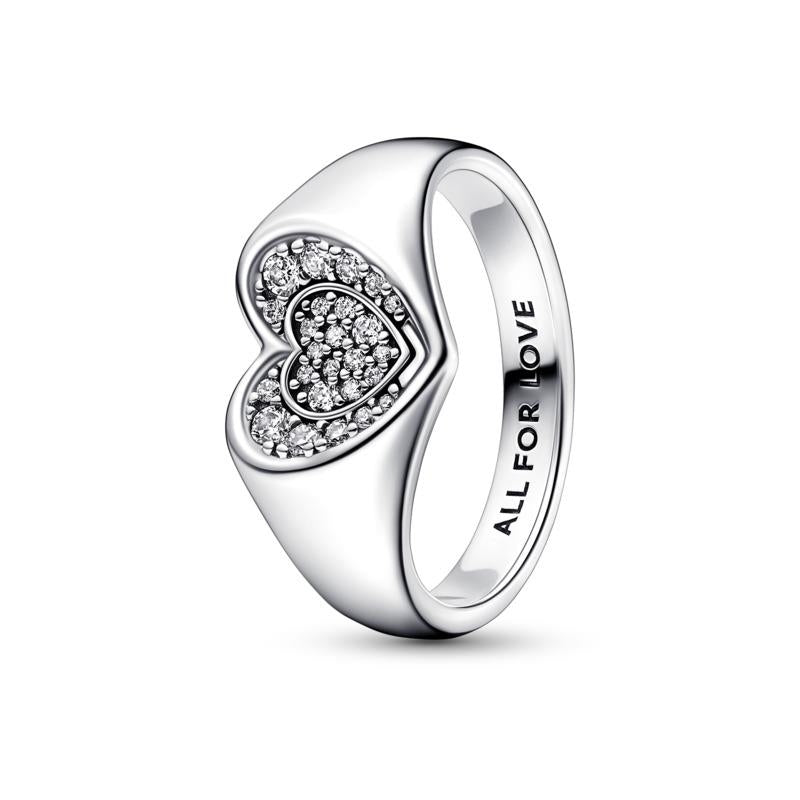 PANDORA JEWELS Mod. RADIANT HEART PAVE SIGNET - RING - Size 52 ***SPECIAL PRICE***