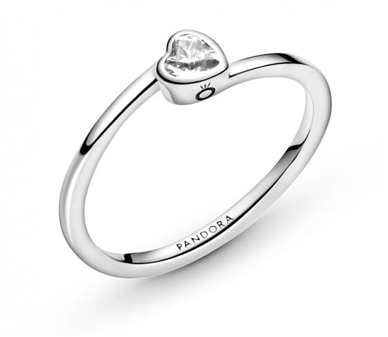 PANDORA JEWELS Mod. CLEAR TILTED HEART SOLITAIRE - RING - Size 50 ***SPECIAL PRICE***