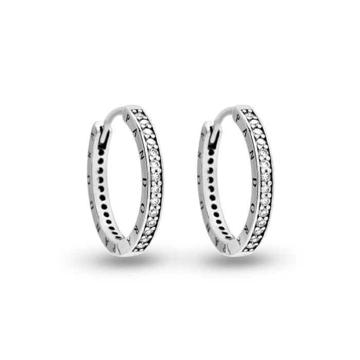 PANDORA JEWELS Mod. SILVER HOOP EARRINGS WITH CUBIC ZIRCONIA ***SPECIAL PRICE***