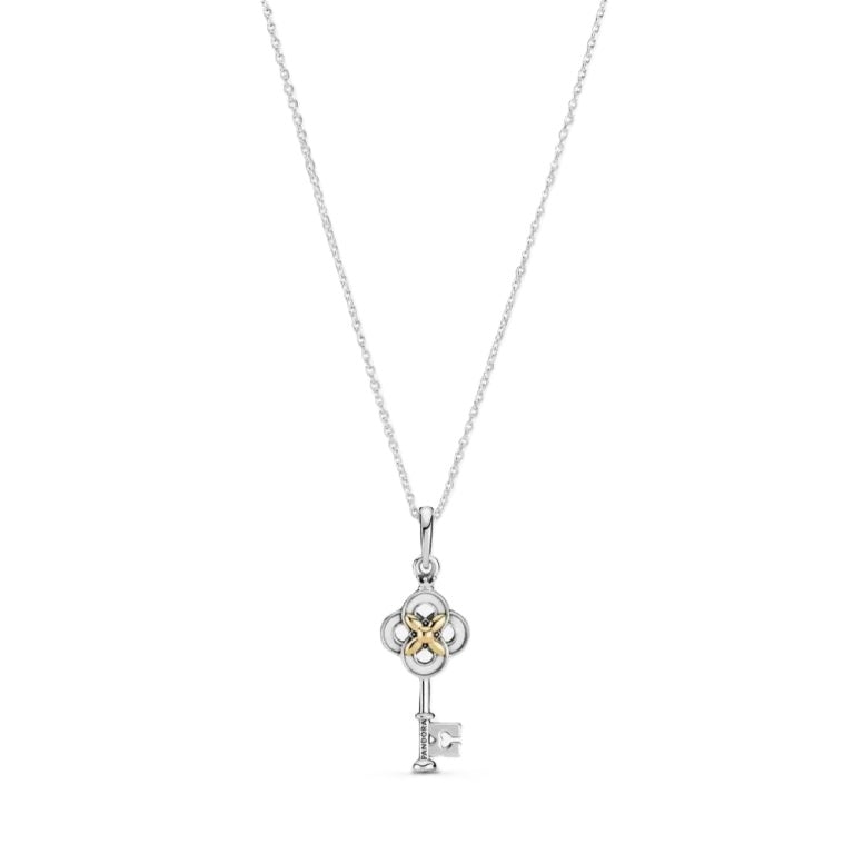 PANDORA JEWELS Mod. TWO-TONE KEY & FLOWER NECKLACE ***SPECIAL PRICE***