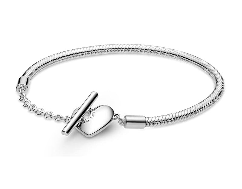 PANDORA JEWELS Mod. MOMENTS HEART T-BAR SNAKE CHAIN - Size 19