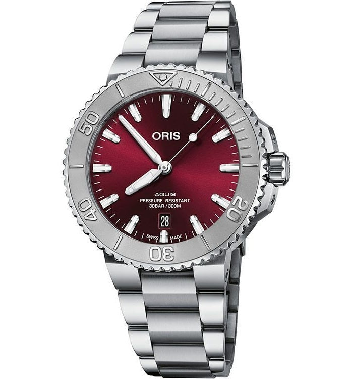 ORIS MOD. AQUIS DATE RELIEF CHERRY