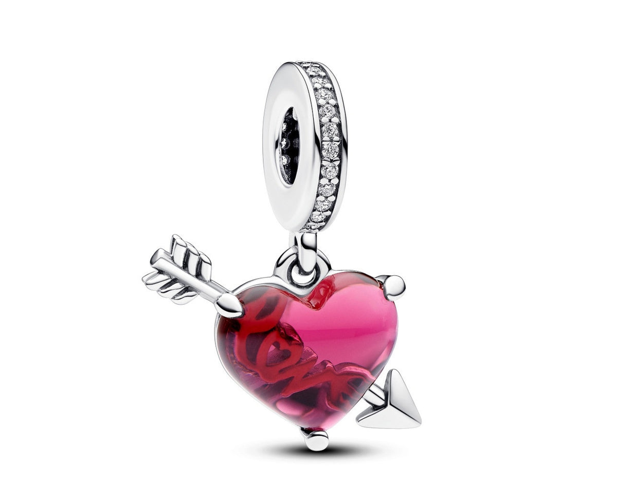 PANDORA CHARMS Mod. RED HEART & ARROW MURANO GLASS