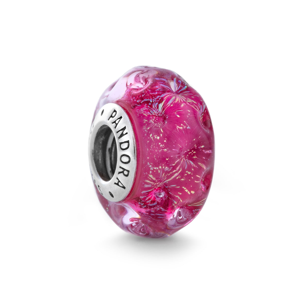 PANDORA CHARMS Mod. WAVY STERLING SILVER CHARM WITH IRIDESCENT AND PINK MURANO