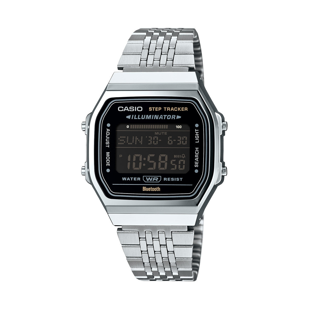 CASIO VINTAGE Mod. BLUETOOTH®  SMARTPHONE LINK - SILVER/BLACK - built-in accelerometer senses body movements + steps counter