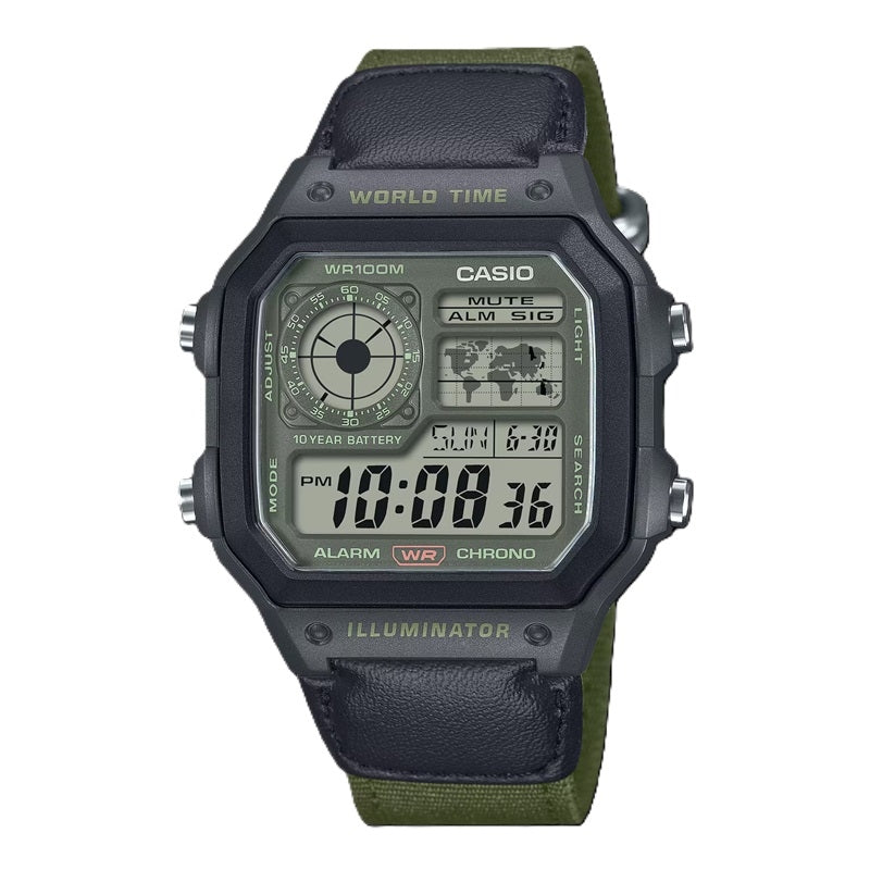 CASIO SPORT Mod. WORLD TIME ILLUMINATOR 5 ALARMS - FUTURE CLASSIC COLLECTION - BLACK GREEN