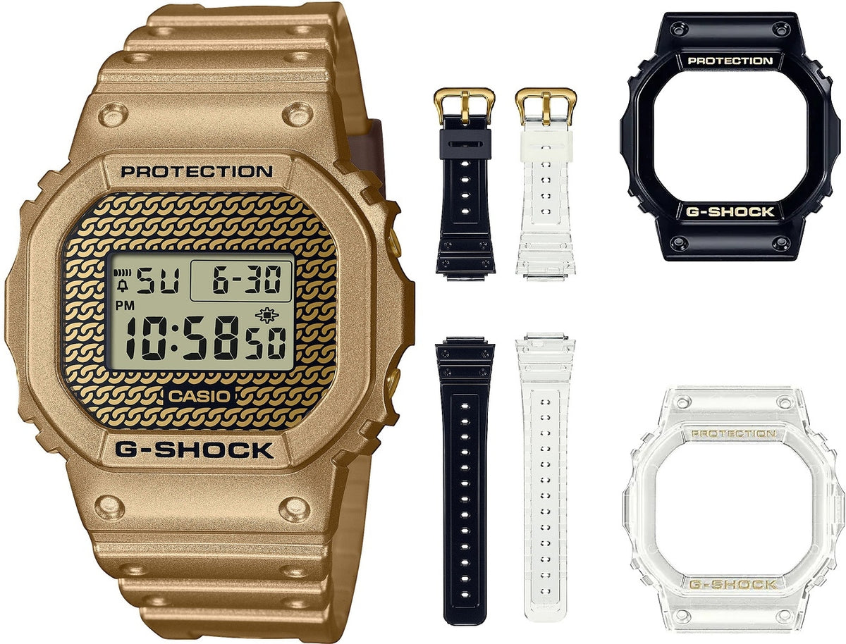 CASIO G-SHOCK Mod. THE ORIGIN - GOLD CHAIN Limited Edt. Special Pack + 2 Extra straps + 2 Extra Bezels ***SPECIAL PRICE***