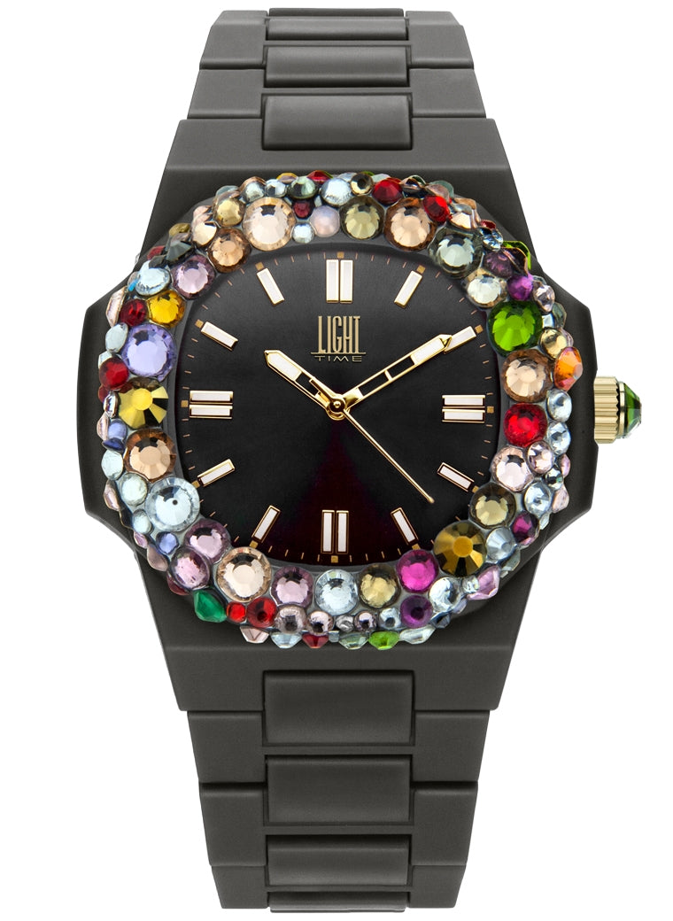 LIGHT TIME Mod. VELVET NAUTILUS - Black Rainbow Strass