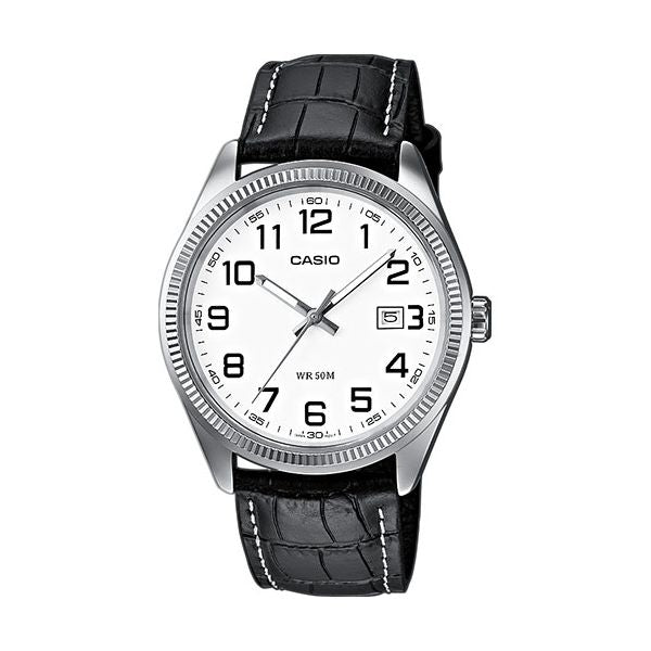 CASIO COLLECTION Mod. DATE.  LEATHER - WHITE, NUMBERS