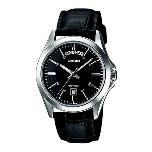 CASIO COLLECTION Mod. DAY DATE, BLACK LEATHER, BLACK