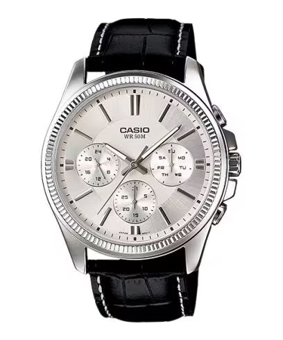 CASIO Mod. DAY DATE MULTIFUNCTION.  LEATHER - WHITE