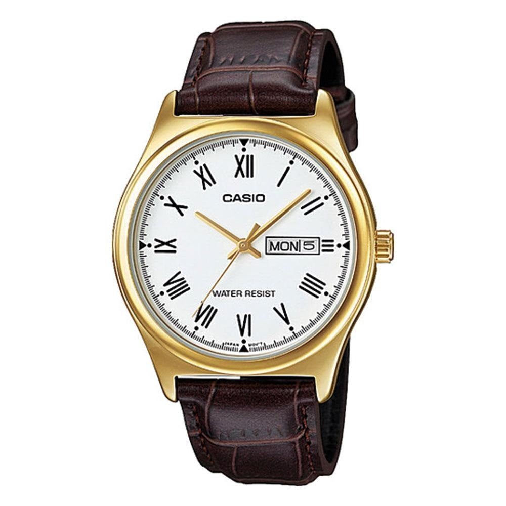 CASIO COLLECTION Mod. DAY DATE Gold Romans, Leather