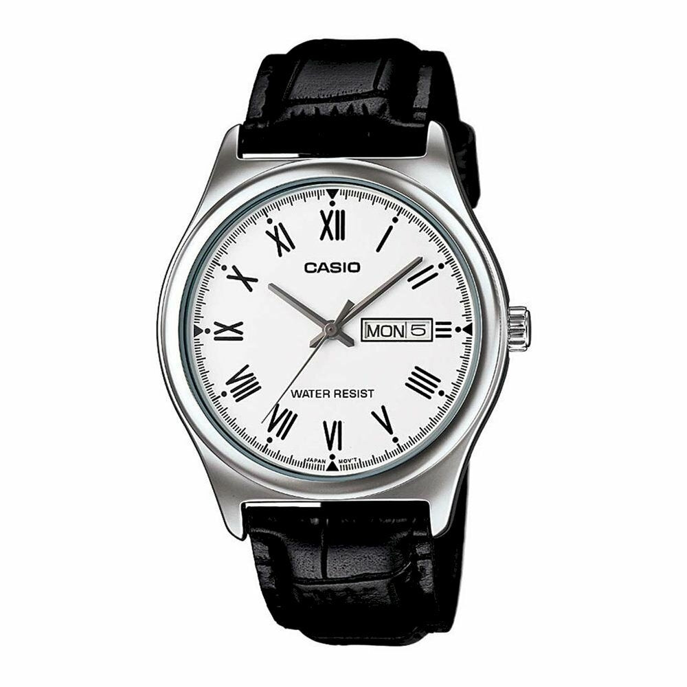 CASIO COLLECTION Mod. DAY DATE Steel White Romans, Leather