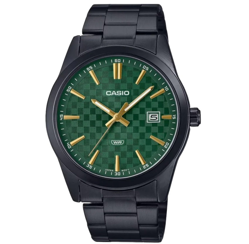 CASIO DATE CARBON LOOK DIAL BLACK SERIE- Green