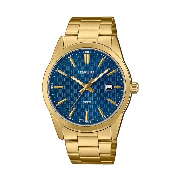 CASIO DATE CARBON LOOK DIAL  GOLD SERIE - Blue