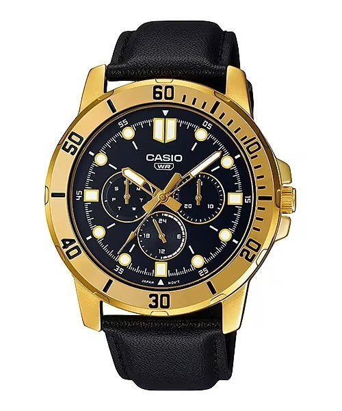 CASIO COLLECTION Mod. DIVER MULTIFUCTION GOLD, BLACK LEATHER - GOLD