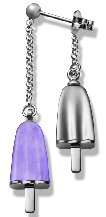 AMBROSINI JEWELS -  ORECCHINI doppi ARGENTO 925° ghiacciolo finitura bianca pietra viola