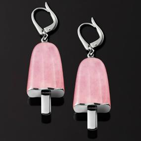 AMBROSINI JEWELS -  ORECCHINI ARGENTO 925°  ghiacciolo finitura bianca pietra rosa medi (21x14 mm)