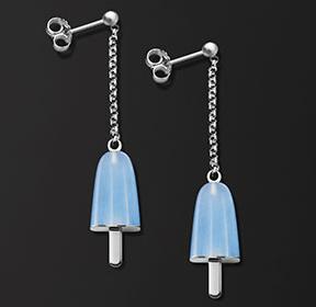 AMBROSINI JEWELS -  ORECCHINI ARGENTO 925°  ghiacciolo finitura bianca pietra azzurra piccoli (14x8mm)