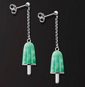 AMBROSINI JEWELS -  ORECCHINI ARGENTO 925°  ghiacciolo finitura bianca pietra verde piccoli (14x8mm)