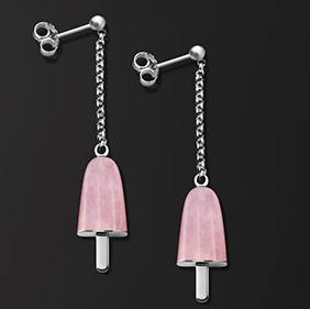 AMBROSINI JEWELS -  ORECCHINI ARGENTO 925°  ghiacciolo finitura bianca pietra rosa piccoli (14x8mm)