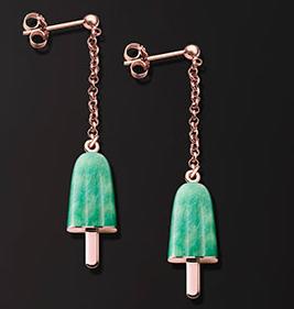 AMBROSINI JEWELS -  ORECCHINI ARGENTO 925°  ghiacciolo finitura rosé pietra verde piccoli (14x8mm)